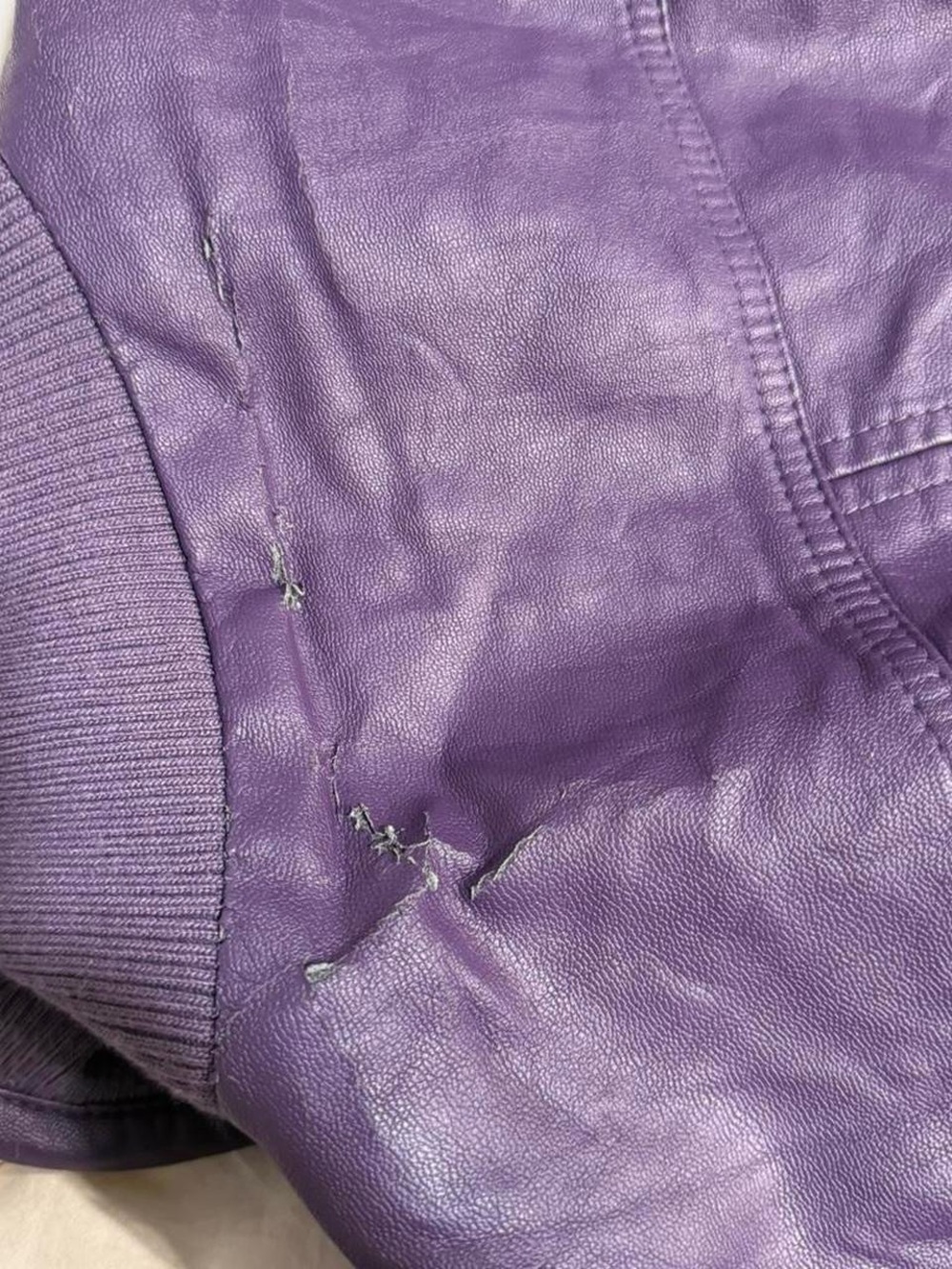 Y2K Eight 2 Nine Purple Faux Leather Slim Bomber Jacket - Picture 4 of 6